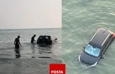 Camioneta amanece en el mar de Veracruz