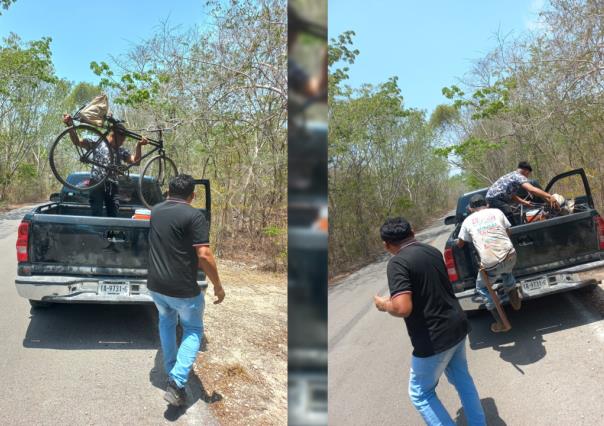 Jóvenes ayudan a abuelito que viajaba en su bicicleta durante ola de calor