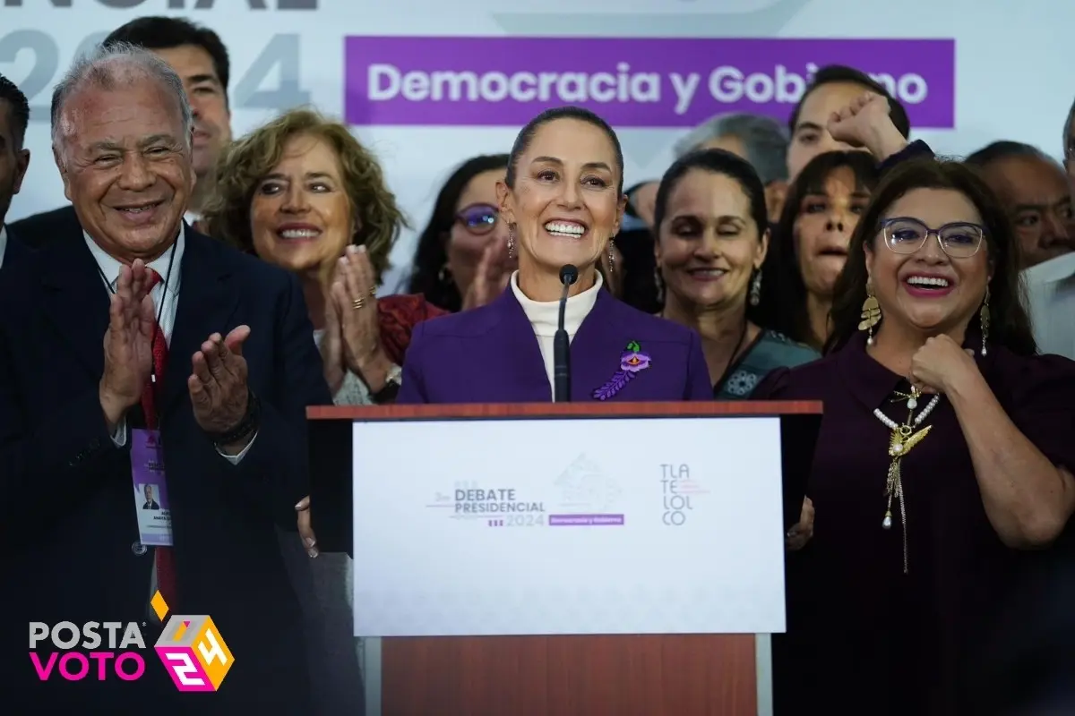 Claudia Sheinbaum durante su discurso final al salir del debate Foto: Alejandro Godina/POSTA CDMX