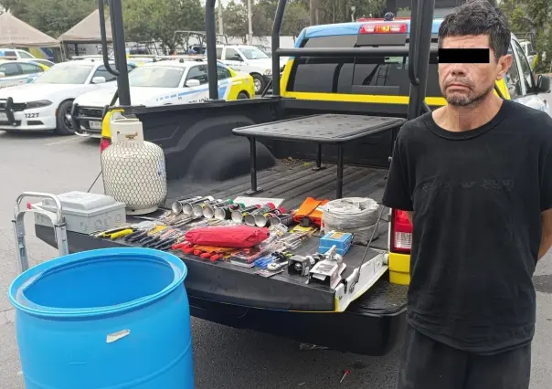 Detienen a hombre con drogas y herramientas robadas en Monterrey