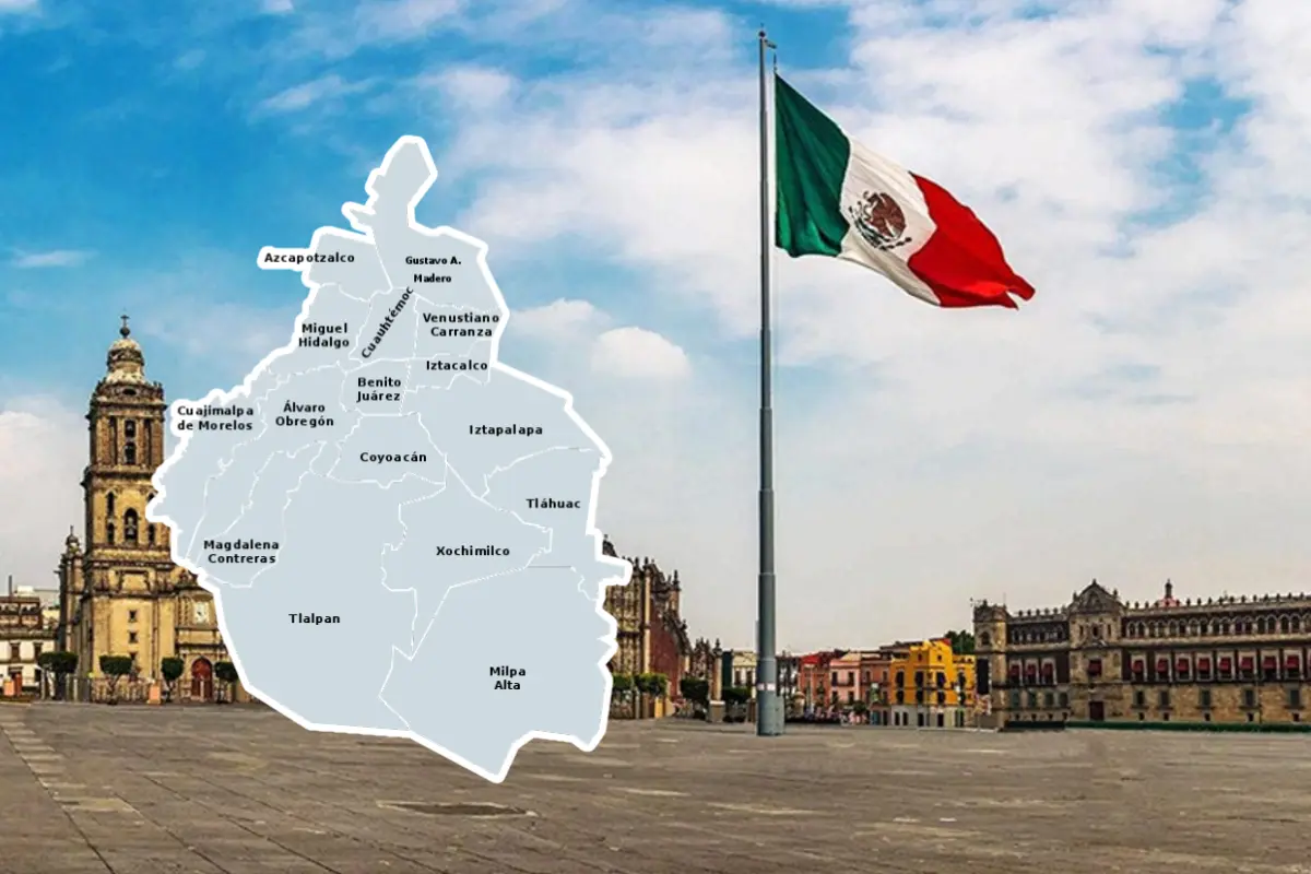 Zócalo de la CDMX y mapa de alcaldías.   Foto: Especial