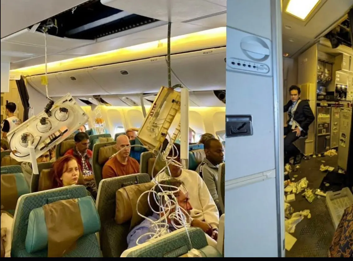 Avión y pasajeros de Singapore Airlines después de turbulencia. Foto: @stillgray