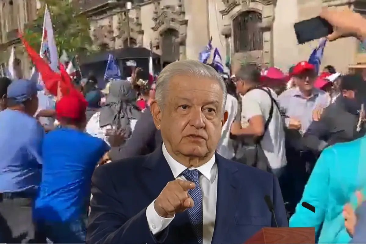 De fondo pelea en la marcha de la Marea Rosa y AMLO. Foto: Captura de pantalla