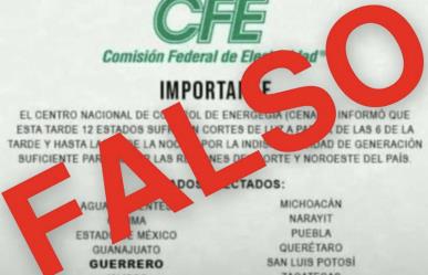 Alerta CFE por noticias falsas de apagones en varios estados