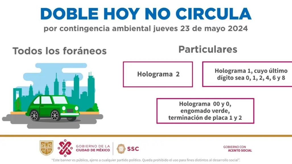 ¿Qué vehículos no circulan en CDMX hoy con el Doble No Circula?