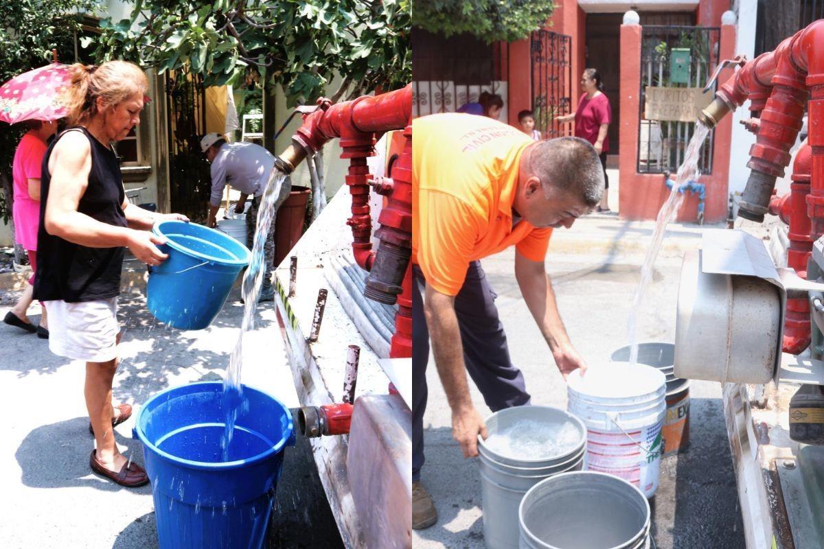 Vecinos de Santa Catarina recibiendo agua de una pipa. Foto: Gobierno de Santa Catarina