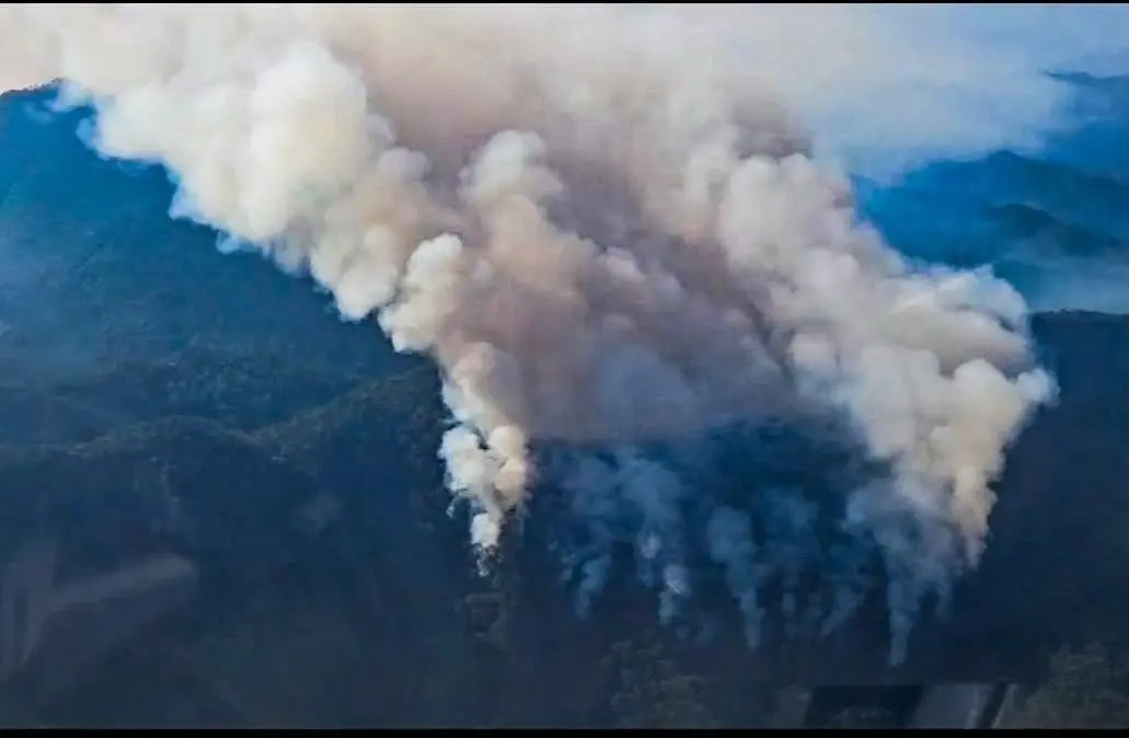 El incendio afecta al menos 10 héctareas de la Sierra de Santiago y mismo que ya es combatido por la Brigada Fénix. Foto: Protección Civil de Nuevo León.