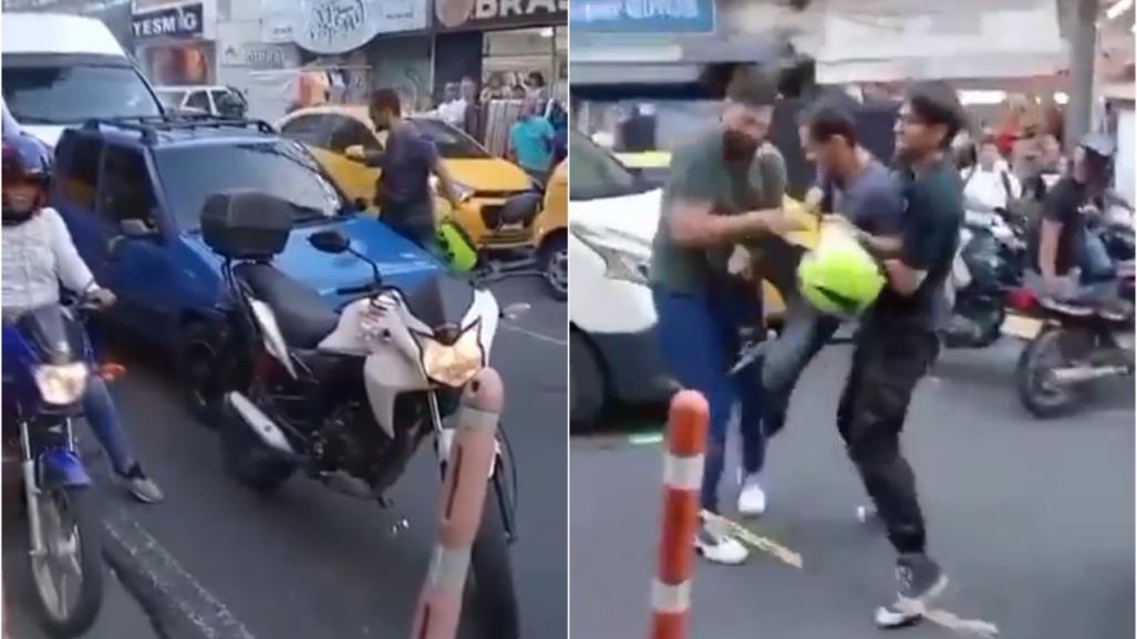 ¡Aaaah cu..co! Motociclista busca pelea y sale huyendo al ver a rival (VIDEO)