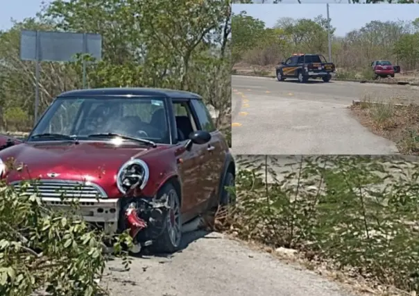 Universitaria destroza su auto tras tomar una glorieta a exceso de velocidad