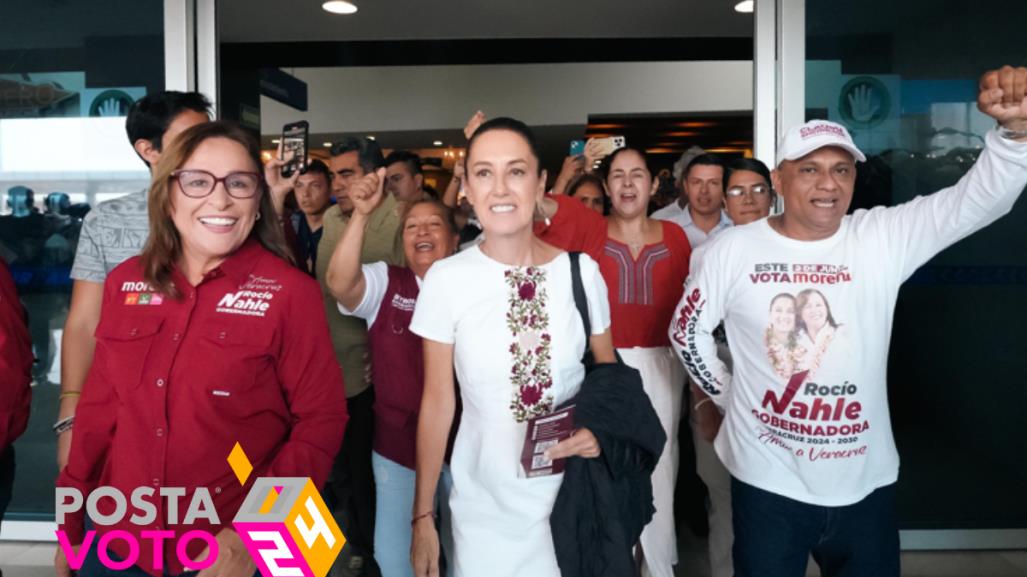 Sheinbaum captada en el aeropuerto de Veracruz; último fin de semana de campaña