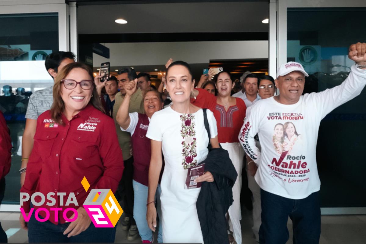 Claudia Sheinbaum en Aeropuerto en Veracruz. Foto tomada de: POSTA