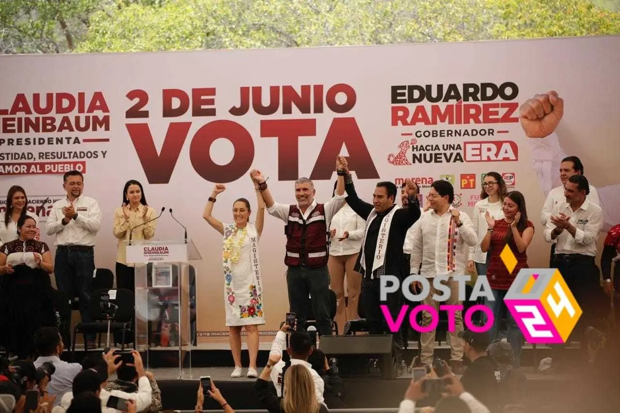 Claudia Sheinbaum lideró el cierre de campaña en Chiapas, junto a candidatos de la coalición Sigamos Haciendo Historia, en medio de altas temperaturas. Foto: María Inés Muñoz