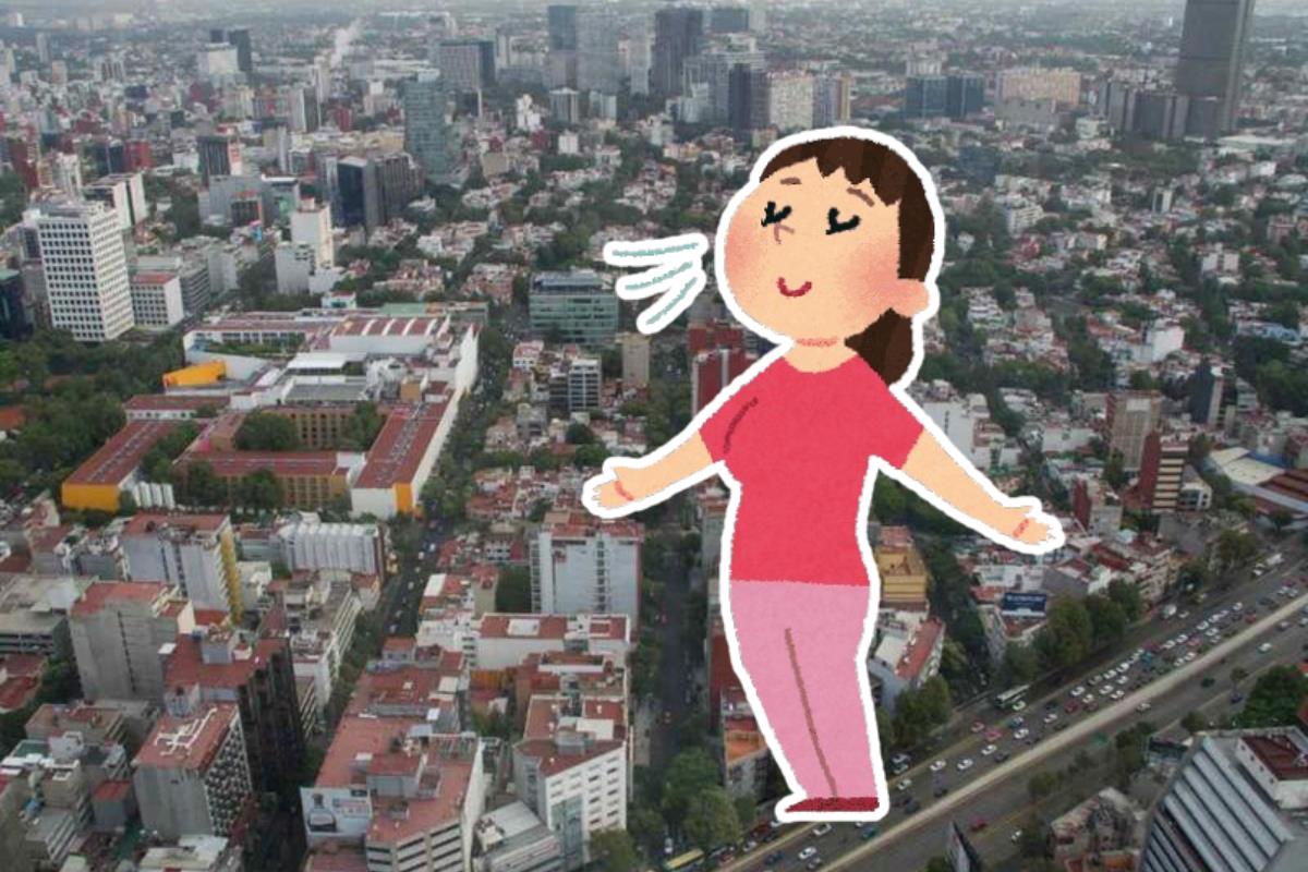 Ciudad de México e ilustración de mujer respirando.   Foto: Especial