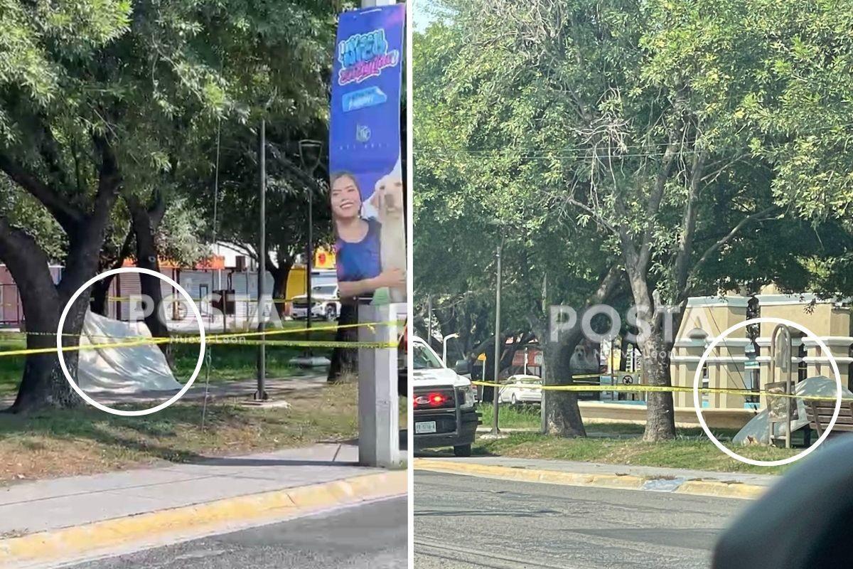 Plaza pública en San Nicolás, en la banca quedó un hombre muerto. Foto: Rafael Enríquez