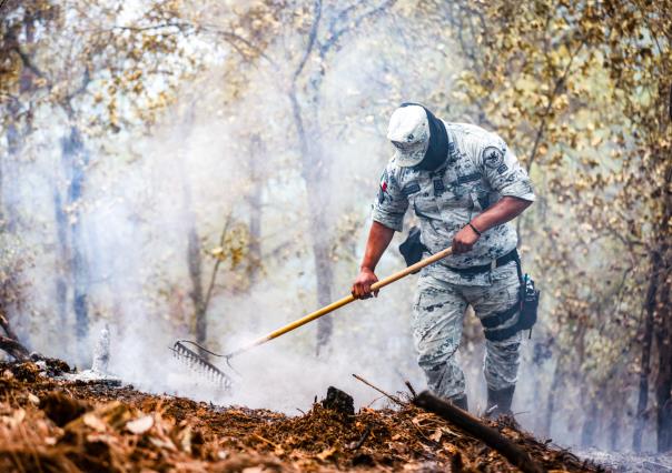 Combate incendio forestal: 80% controlado en Sierra de Santiago