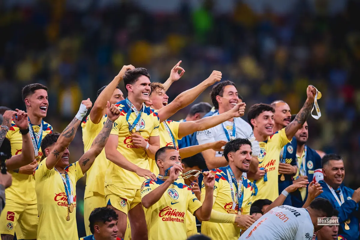 Club America festejando su bicampeonato de la Liga MX. Foto: @ClubAmerica / X