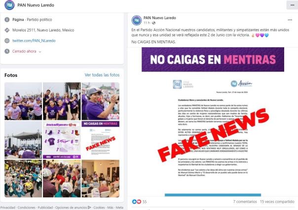 PAN de Nuevo Laredo denuncia página de FB con informacion falsa