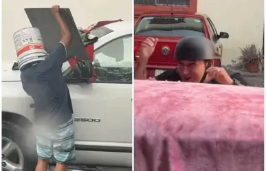 ¡Los kasimeritos! Regios usan tinas y cascos durante granizada (VIDEO)