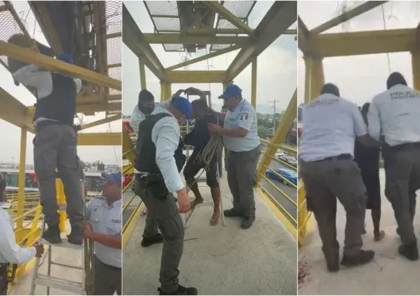 Rescatan a hombre de Veracruz en puente peatonal de Monterrey