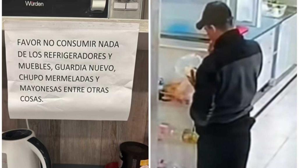 Captan a guardia comiendo alimentos de refri de empresa (VIDEO)