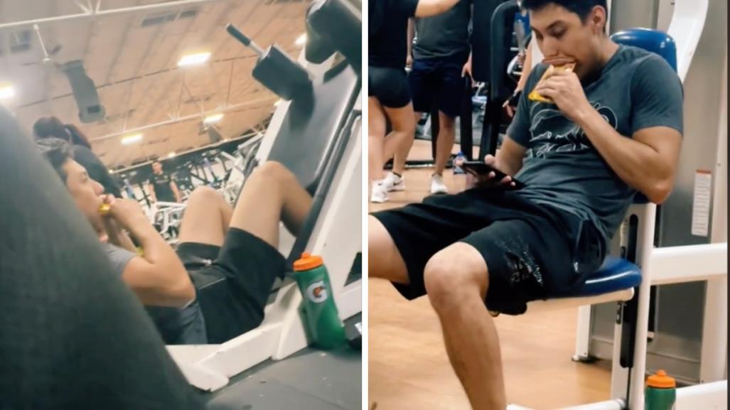 ¿La mejor proteína?, joven es captado comiendo comida para perro en el gimnasio