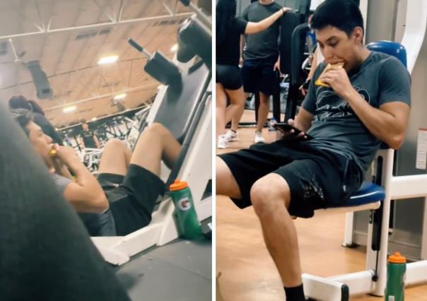 ¿La mejor proteína?, joven es captado comiendo comida para perro en el gimnasio