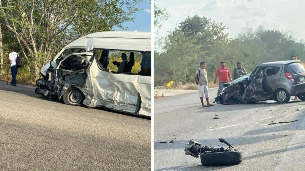 Accidente en Izamal: Auto invade carril y se impacta contra una Van de pasajeros