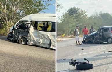 Accidente en Izamal: Auto invade carril y se impacta contra una Van de pasajeros