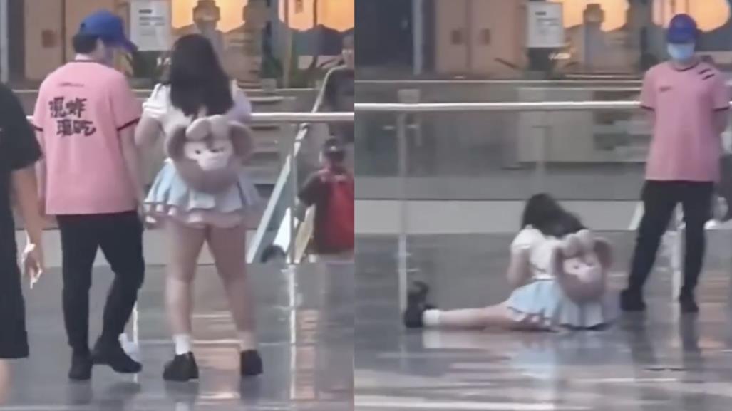 #VIDEO joven se tira al piso y hace berrinche a su novio en centro comercial