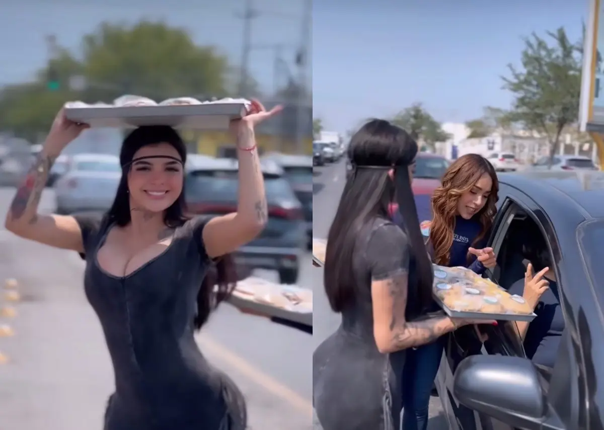 La influencer Karley Ruiz se puso a vender pays junto a la tiktoker Lady Pays en el municipio de Guadalupe, Nuevo León. Foto: Facebook Lady Paysmx