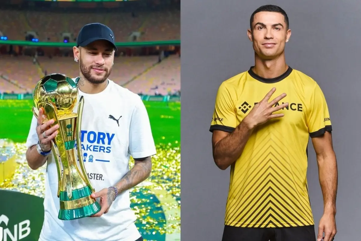 Neymar con el trofeo y Cristiano Ronaldo posando con la playera de su equipo Foto: Instagram @neymarjr/@cristiano