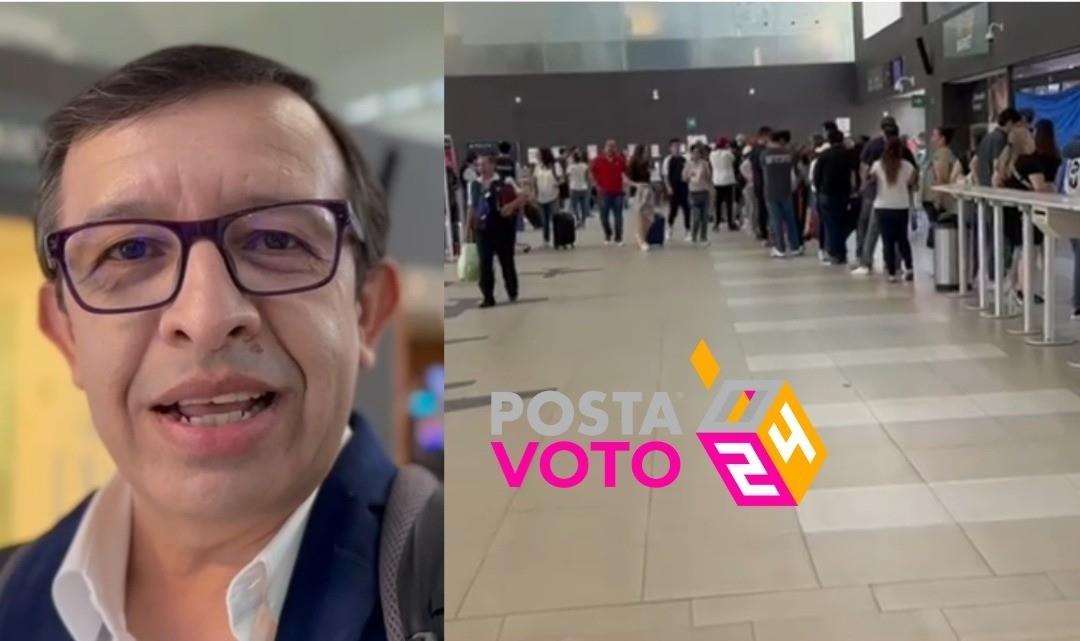 El CEO de Grupo POSTA, David Dorantes mostrando la fila larga que había en el Aeropuerto Internacional de Monterrey para votar en la casilla especial. Foto: POSTA MX.