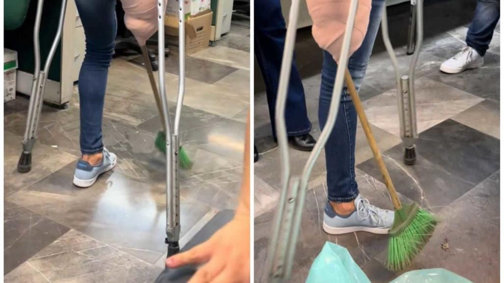 ¡Barre con las patas! Joven sin pierna se amarra escoba y se hace viral (VIDEO)