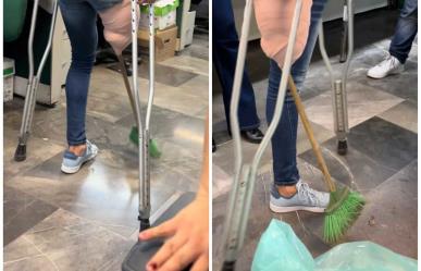 ¡Barre con las patas! Joven sin pierna se amarra escoba y se hace viral (VIDEO)