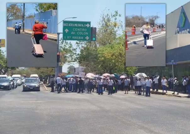 Bloqueo magisterial: viajeros pasan penurias para llegar al Aeropuerto de Mérida