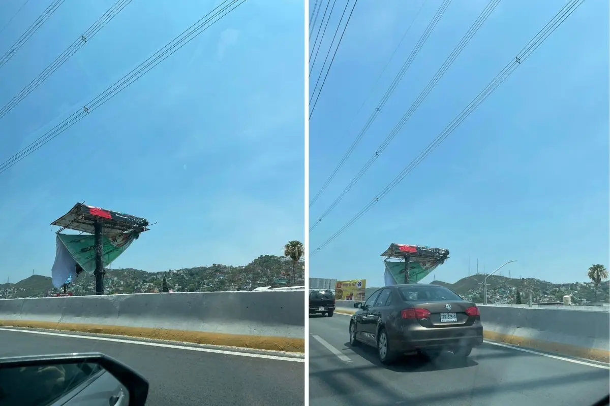 Lona colgando en panorámico de la avenida Lázaro Cárdenas en Monterrey. Foto: Raymundo Elizalde