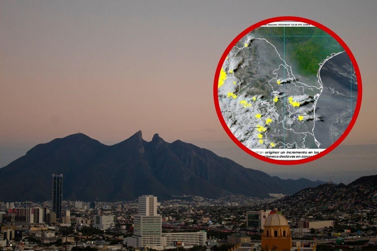 Cerro de la Silla en Monterrey y radar de lluvia. Foto: Canva