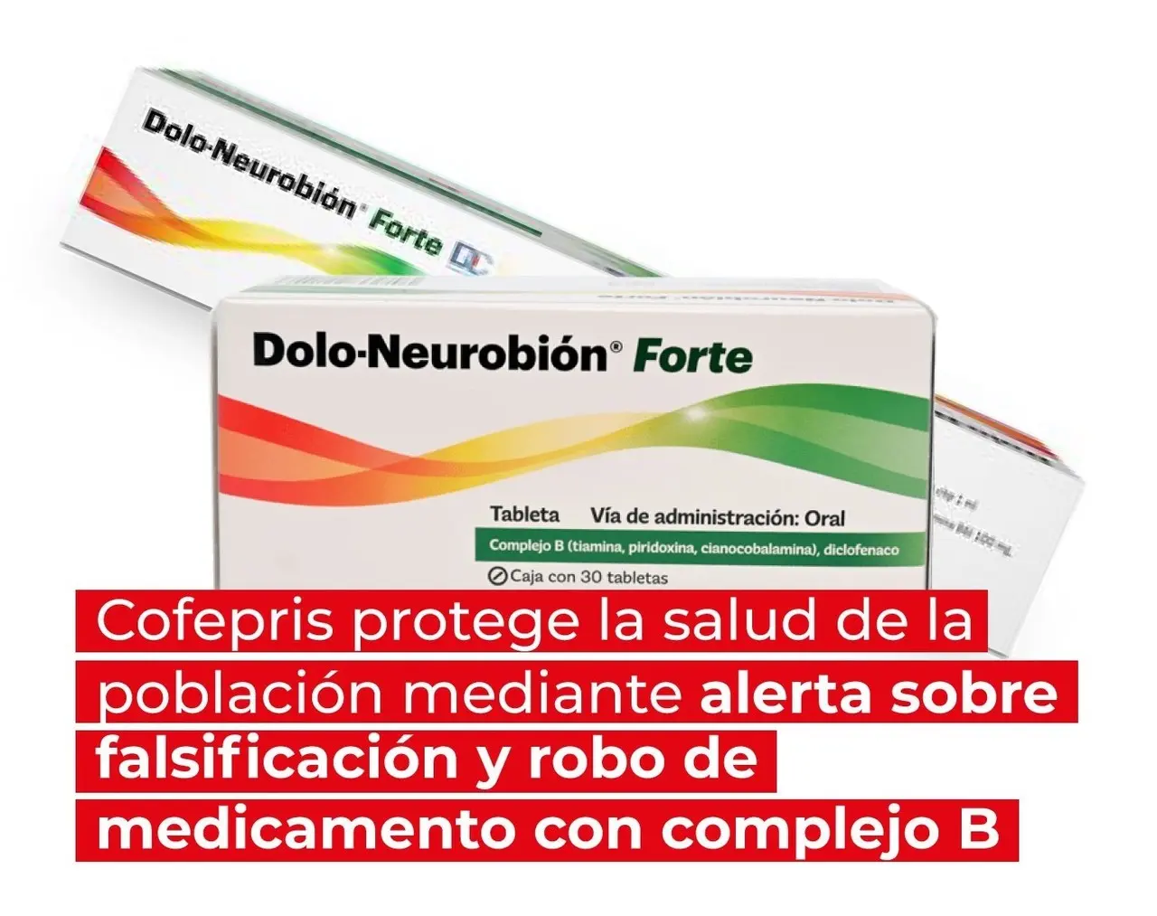 Sustracción de dos lotes del medicamento Dolo-Neurobión Forte y la falsificación de Dolo-Neurobión Forte DCS solución inyectable. Foto: X @COFEPRIS