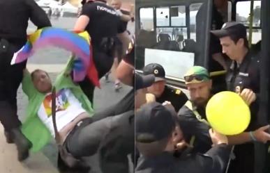 #VIDEO, Policías rusos reprimen a personas de comunidad LGTBIQ+ en mes del PRIDE