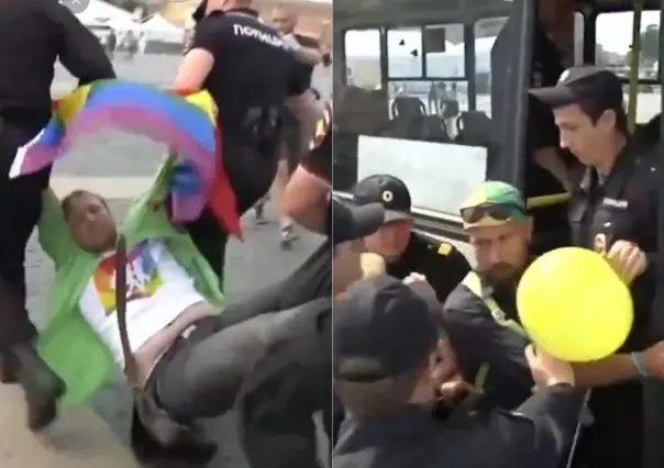 #VIDEO, Policías rusos reprimen a personas de comunidad LGTBIQ+ en mes del PRIDE