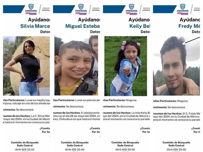 Los desaparecidos son integrantes de una familia, siendo ellos Fredy y Silvia Marcela, ambos de 34 años, y los menores Keily y Miguel Esteban de 9 y 15 años respectivamente. Foto: SSP Chihuahua.