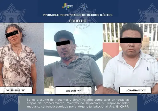 Detienen a pareja colombiana y hombre mexicano por cohecho en Metepec