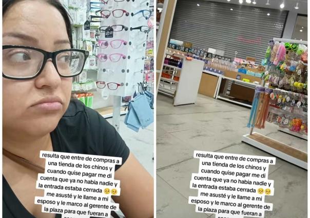 Mujer vive momentos de angustia al quedar encerrada en tienda (VIDEO)