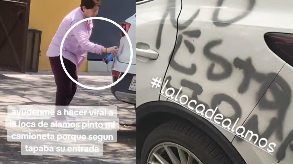 ¡Con las manos en la masa!, se viraliza mujer grafiteando una camioneta