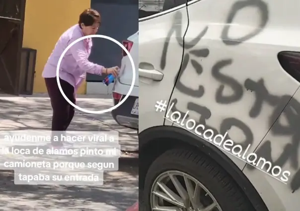 ¡Con las manos en la masa!, se viraliza mujer grafiteando una camioneta