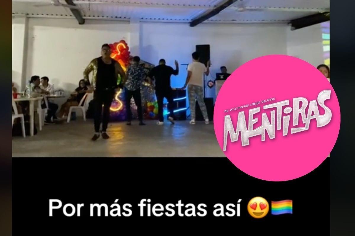 Jóvenes interpretando el musical Mentiras en una fiesta. Foto: TikTok @ezequiellopez23