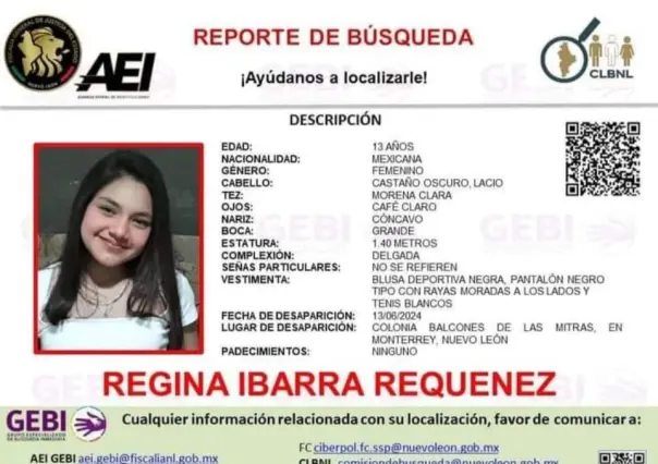 Desaparece Regina Ibarra Requenez, emiten reporte de búsqueda