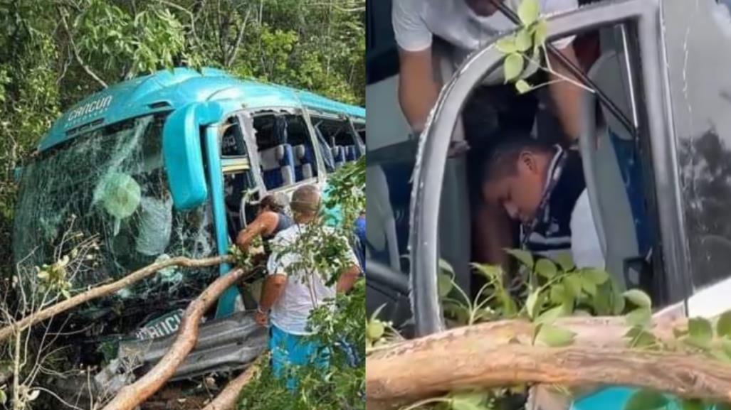 Accidente rumbo a Chichén Itzá: Autobús con turistas se sale de la carretera