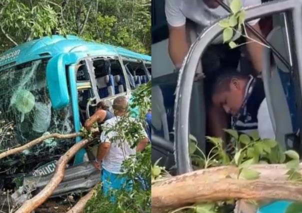 Accidente rumbo a Chichén Itzá: Autobús con turistas se sale de la carretera