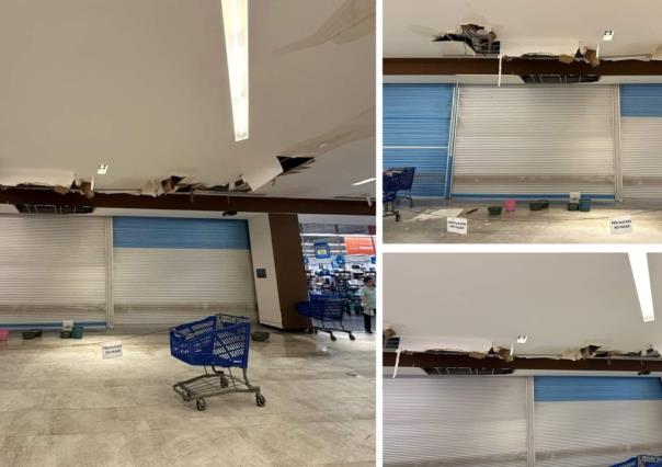 Colapsa techo en plaza comercial Uptown de Mérida por las intensas lluvias